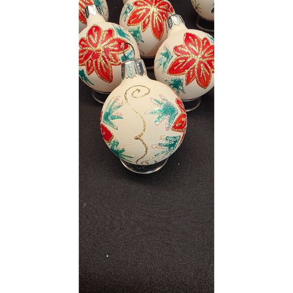 Vintage Christmas Classics Commodore Hand Decorated Poinsettia Glass Ornaments - Picture 4 of 13